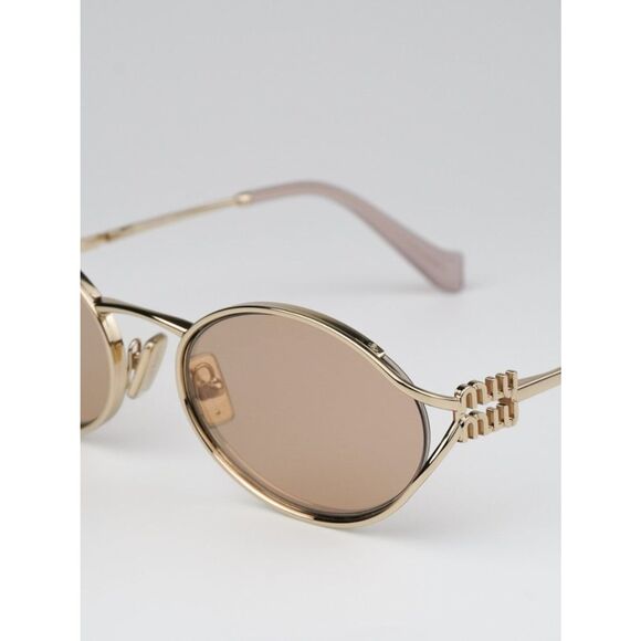 NEW Miu Miu MU52YS ZVN20F Pale Gold Pink Mirror Silver Oval Unisex Sunglasses